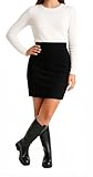 INSAFIANS Women Plain Pencil Skirt Knee Length Elasticated Waist Business Casual Stretchy Slim Midi Skirt (BLK 10)