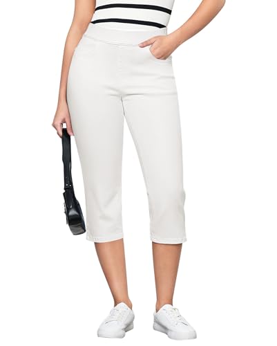 Vetinee White Jeans for Women UK Capri Pants Cream White Size Medium Fits UK 12-14