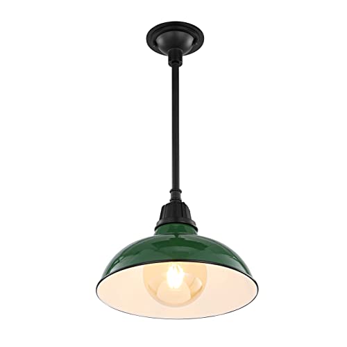 Image of JONATHAN Y Jasper 1-Light Farmhouse 12.25 inch Metal Pendant, Green /Black | Indoor Outdoor Use, Rustic Vintage Dome Shade, Adjustable Height, Kitchen Island Porch Entryway, LED Bulb Included