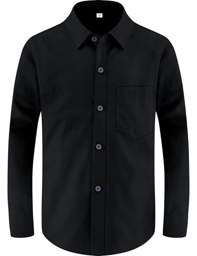 Marvelous World Boys Long Sleeve Solid Buttoned Cuffs Dress Shirt Kids Casual Button Down Shirts Black Size 8