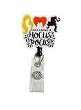 Hocus Pocus It's All a Bunch Of, Acrylic, Halloween Badge, Retractable Badge Reel With Swivel Clip and Extra-Long 34 inch cord - Badge Holder