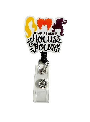 Hocus Pocus It's All a Bunch Of, Acrylic, Halloween Badge, Retractable Badge Reel With Swivel Clip and Extra-Long 34 inch cord - Badge Holder