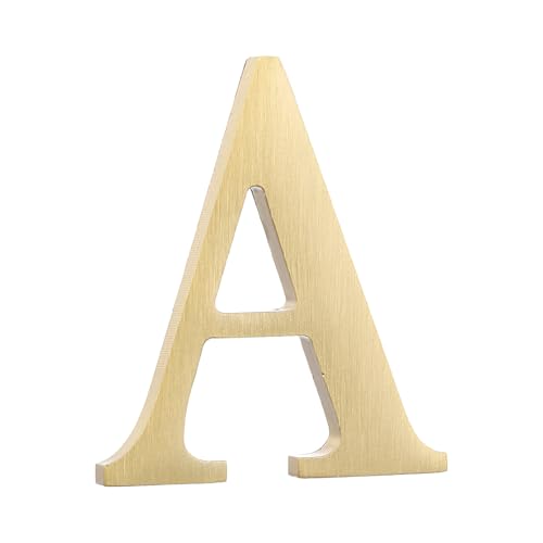 sourcing map 1.8 Inch House Letter, Brass Self-adhesive Mailbox Door Plaque, Brushed Finish Outdoor Address Sign for Office Hotel Apartments, Garden (Letter A, Gold Tone)