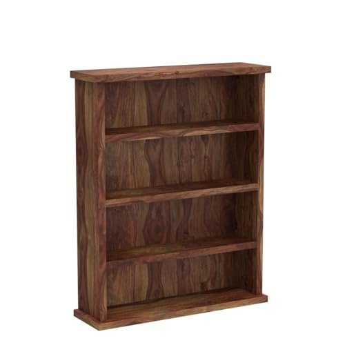 Image of ANGEL FURNITURE Solid Sheesham Wood Storage Bookshelf Medium Size, Honey Finish, 80x23x100CM