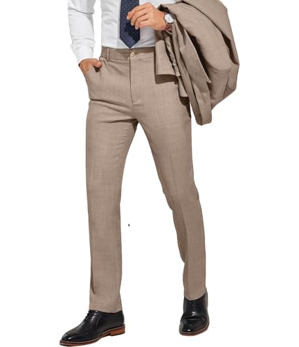 Men's Classic Fit Expandable Waist Flat Front Dress Pants Slim Fit Casual Business Suit Pants 6