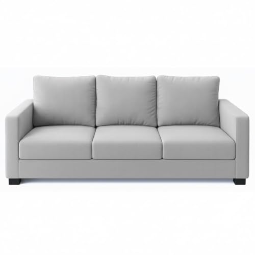 Image of FURNY Haster 3 Seater Fabric Sofa (Light Grey Color) Premium Velvet Finish Durable & Comfortable Ideal for Living Room