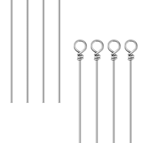 100 Pack Fishing Looped Spinner Shaft Fishing Shaft Wire Stainless Steel Spinner Bait Wire Fishing Spinner Shaft Fishing Lure Making Supplies Rigs for Freshwater Bass Trout Walleye Salmon Catfish
