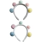 jojofuny Diadema para Niña Pompones de Colores 2 Piezas Blanco y Gris Diadema Suave y Ligera para Uso Diario Accesorio para Cabello Fiestas y Ocasiones Obsequios