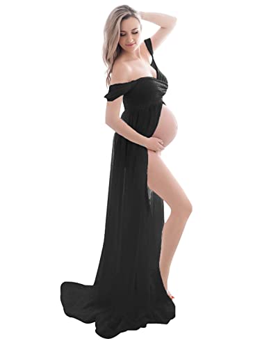 FEOYA - Falda Larga de Fotografia de Maternidad para Mujer Vestido Premamá para Atrezzo Fotografia Sesión de Fotos Disfraz Verano Vestido Largos Embarazada con Frente Dividido - M
