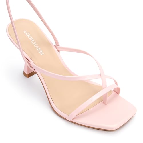 Image of Women's Strappy High Heels Sandals Square Open Toe Ankle Strap Slingback Thong Stilettos Shoes for Wedding