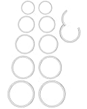 SOVYTH 10 Pieces Nose Piercing Ring Tragus Septum Ring for Women Girls Stainless Steel Segmented Hoop Foldable Lip Ring Ear Nostril Body Piercing Jewelry 6 8 10 12 14 mm Unisex, Stainless Steel
