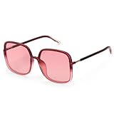 TOREGE Oversized Square Polarized Sunglasses for Women, UV400 Protection Square Frame Sun Glasses for Beach and Outdoor Activities (Red Lens)
