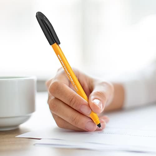 Cello Tri-Mate Orange Fancy Ballpoint Pens 1.0 mm Medium Point Biro Black Pens, Pack Of 10