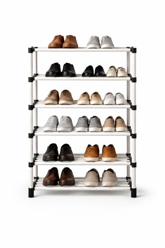 Image of PlexEnt 6 Tier Foldable & Stackable Shoe Rack Organizer for Home Storage | Space Saving Plastic Shoe Stand for Bedroom, Entryway & Closet | Lightweight Durable Multipurpose Shoe Storage Shelf (6)