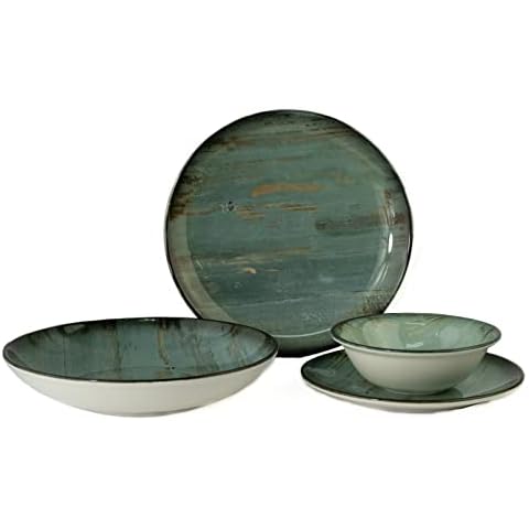 Bonna Juegos de Vajilla de Porcelana con 24 Piezas para 6 Personas en Madera Cover