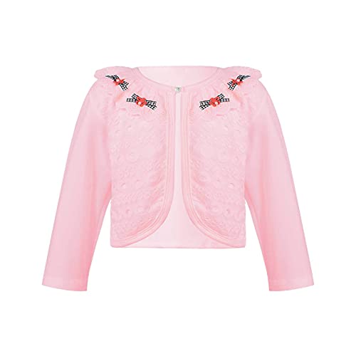 JanJean Kids Girls Lace Flower Bolero Shrug Long Sleeve Ruffle Bowknot Crop Cardigan Cover Up for Party Casual Daily Wear