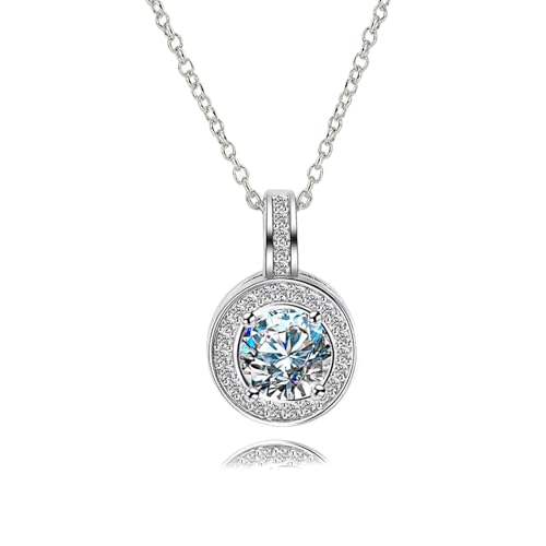 Homxi Colgante de Oro Blanco Mujer 18K, Redondo con Diamante Creado y Moissanita, Collar Cadena Mujer Plata