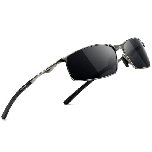 Men's Polarized Sunglasses–Ultra Light Rectangular Metal Frame with Spring Hinge for Driving & Golf