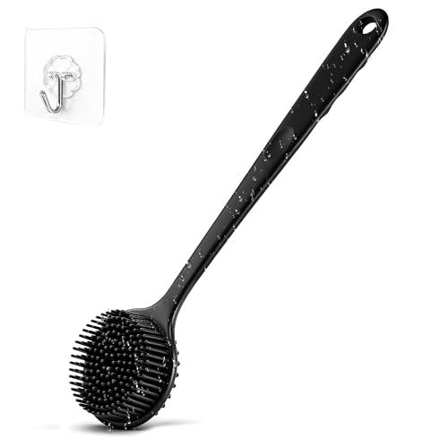 Cepillo de espalda con mango largo de silicona, cepillo de ducha de doble cara, masaje y exfoliación, cepillo de baño ergonómico para personas mayores, hombres y mujeres, ayuda de crema de ducha con 1