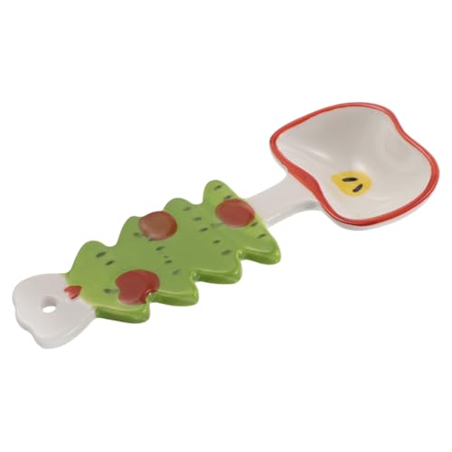 iplusmile 高光沢釉下彩施釉クリスマス陶磁器スープスプーン 長柄で使いやすいアジアンスプーン ホームパーティーやレストラン向けの可愛い