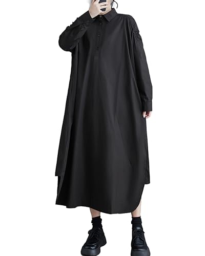 Image of ellazhu Womens Fall Casual Patchwork Funky Long Sleeve Designer Dress Loose Blouse GY2787 A