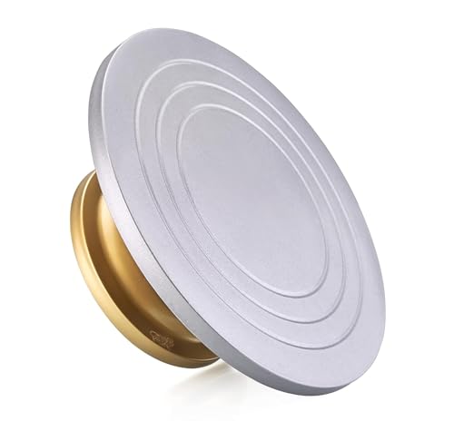 Image of Cake Decorating and Icing Turntable /Serving Stand, 360 Smooth Rotating Cake Stand, Silver Top & Golden Bottom, 12 Inch (30 cm) Diameter Fiber Cake Turntable (Rotating)