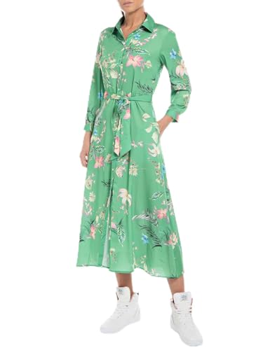 REPLAY Damen W9561 Kleid, 010 Green/Multicolor, S