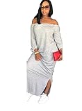 Women's Boho One Off Shoulder Batwing Long Sleeve Sides Split Plus Size T-Shirt Maxi Dress