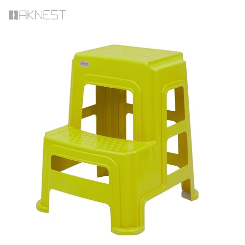 Image of Oaknest Supreme Multipurpose Plastic 2-Step Stool for Kids & Adults - Anti-Slip Lightweight Stepping Stool for Kitchen, Bathroom & Home - Yellow, 2 Piece