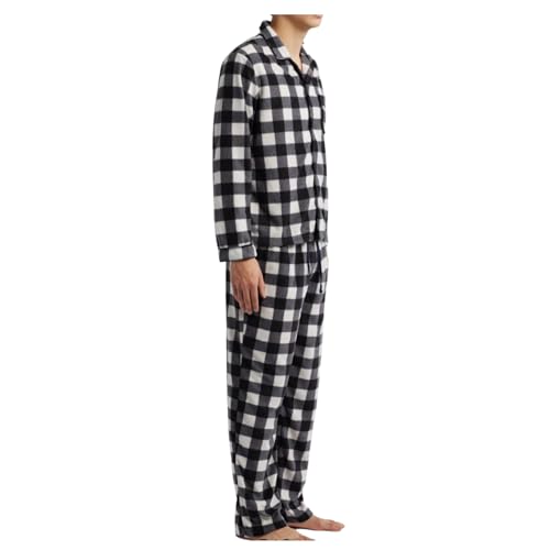Men's Pajama Set Sleepwear Pjs Lightweight Button Down Long Sleeve Shirts and Fleece Bottoms Soft Comfy Sleep Sets3