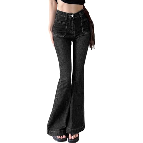 Women's Medium Wash Blue Slimming Straight Leg Denim Pants Flattering