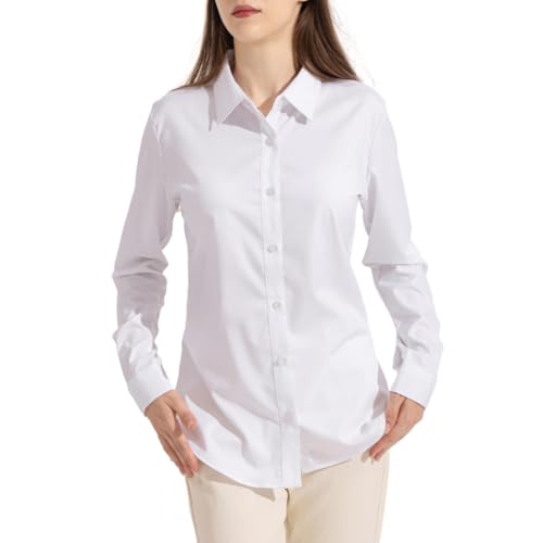 Womens White Button Down Shirt, Wrinkle-Free Dressy Work Blouses, Business Casual Button Up Shirt for Women3