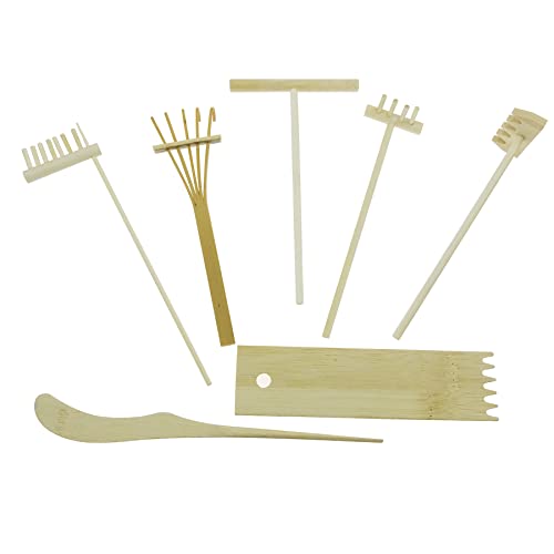 Set de 7 piezas rastrillos zen para jardín de bambú miniatura 5