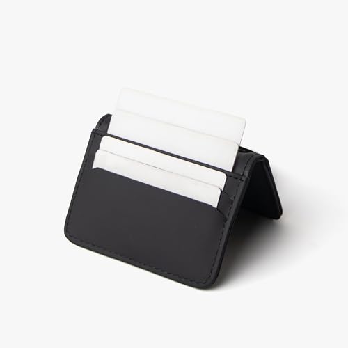 Image of Bellblock Minimal Card Holder for Men /Women | Slim Handcrafted Mens Card Wallet | Upto 7 Cards & Folded Cash | Vegan Leather | Black (Pack of 1)