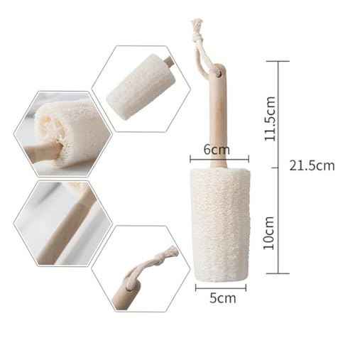 Image of 2Pcs 8.46 Inches Loofah Cup Brush with Wooden Handle Home Kitchen Bottle Cup Bowl Pot Cleaning Brush Scrubber for Water Bottles, Glasswares, Mugs, Dishes