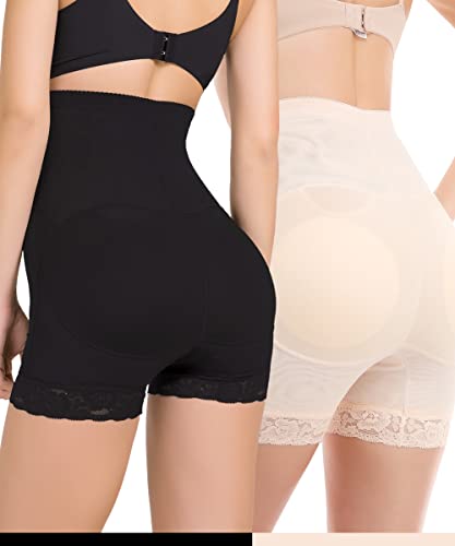 Shaperin Butt Lifter Panties Padded Underwear For Women Tummy Control Shapewear High Waist Hip Pads Enhancer Shorts (2 Removable Padded) Nude #TOP6