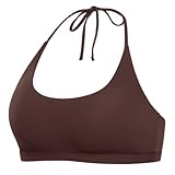 INLYRIC Women's Inbarely Soft Halter Bralette Open Back Backless Tie-Back No Padding Unlined Scoop No Underwire Bra Hazelnut Small