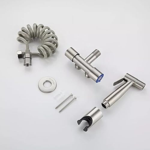 Ducha Higiênica Chuveirinho Completa 2 Saidas de ½ Para Banheiro 1/4 De Volta 100% Metal Aço Inox (P