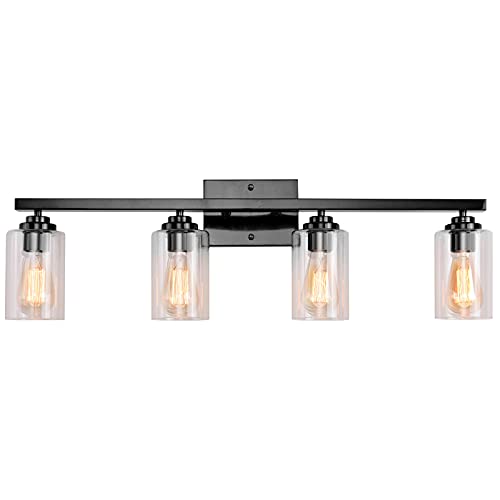 Bathroom Vanity Light, Wall Sconces 4 Lights, Vantage Vanity Lighting Fixture, Over Mirror Light with Clear Glass Shades for Hallway, Kitchen, Living Room, Bedroom, Black