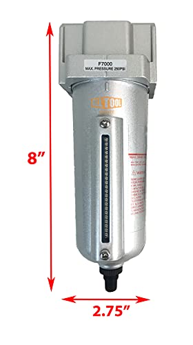 1/2" Npt Heavy Duty Industrial Grade Particulate Filter/Water Trap For Air Compressor Compressed Air Lines, 5U With Metal Bowl (Auto Drain) #TOP1