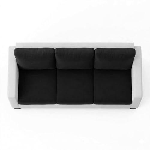 Image of FURNY Haster 3 Seater Fabric Sofa Set (Black-Light Gray) with Velvet Finish | Durable Comfort | Ideal for Living Room