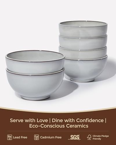 Image of Pokini 5.3 inch Stoneware Cereal Bowls Set of 6, 22 Oz Soup Bowls Set