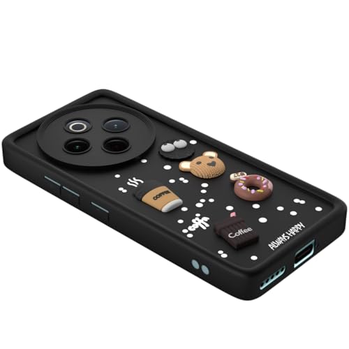 Image of Bintage CASE Cute Fun Taddy Cartoon 3D Ball Bear Milk Cake Coffee Silicon Case Full Body & Camera Protection Back Cover Compatible for IQOO Z10 5G - Black
