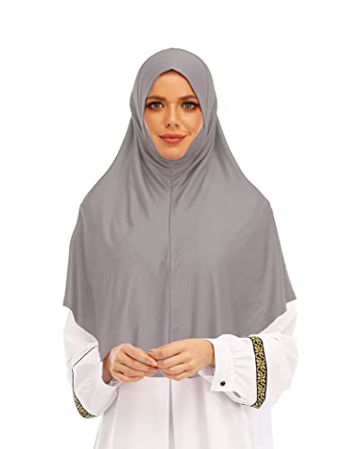 Abetteric Women's Polyester Scarf Fashion Hijab Solid Color Shawl Instant Muslim Wraps Grey OS