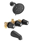 9-Setting Rain Shower Faucet& Bathtub 3 Handle Knob Tub & Shower Rough-In Valve, Included Rough-in Valve, Matte Black