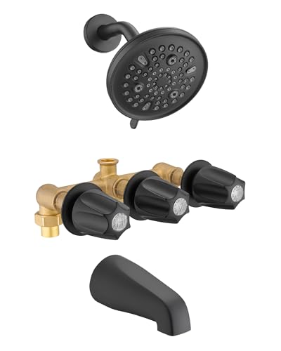 9-Setting Rain Shower Faucet& Bathtub 3 Handle Knob Tub & Shower Rough-In Valve Included Rough-in Valve Matte Black
