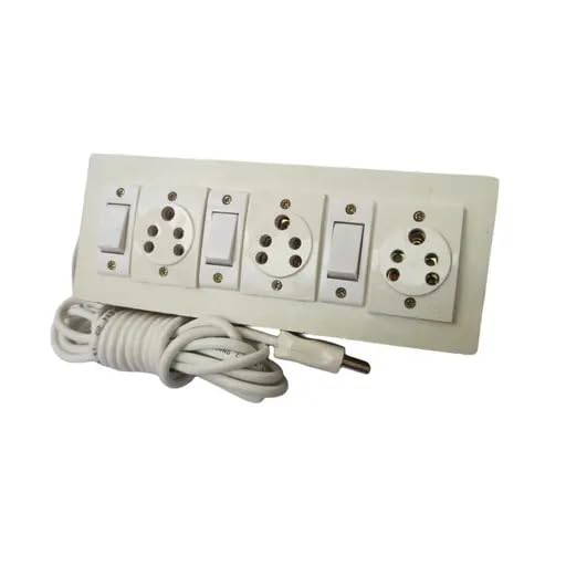 distribution wooden board - with heavy duty 3 switch, 3 sockets, 2 core 1 mm square 1 meter cable, 2 pin plug