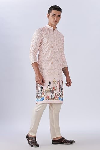 Image of BE ACTIVE Men's Cotton | Regular Fit Casual Mandarin Collar | Long Length Full Sleeves | Embroidered Indian Kurta