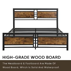 Anwick Modern Industrial Full Size Metal Platform Bed Frame With Wood Headboard And Footboard, Heavy Duty Mattress Foundation With Slat Support, Easy Assembly, Noise-Free, No Box Spring Needed(Full) #TOP3