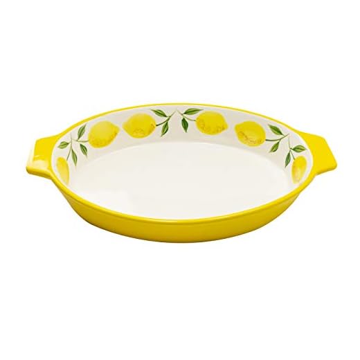 Grace Teaware Hand Painted, Glazed Ceramic Stoneware 12-Inch Casserole Baker Dish (Yellow Lemons)